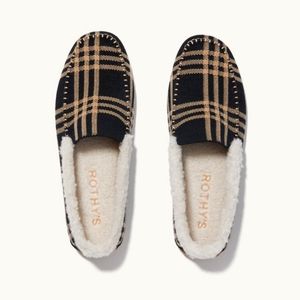 Rothy's Merino Slippers, Black and Camel Plaid, women's size 9